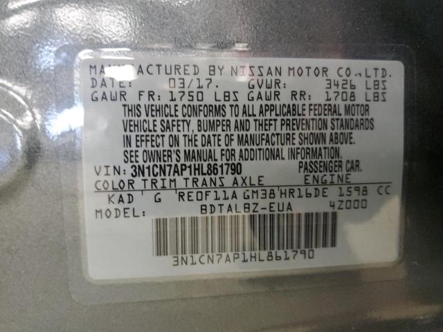 2017 NISSAN VERSA S 3N1CN7AP1HL861790