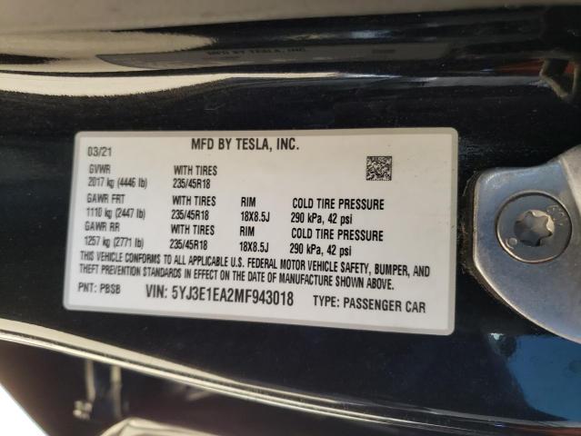 5YJ3E1EA2MF943018 Tesla MODEL 3