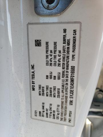 5YJ3E1EA5MF016580 Tesla MODEL 3