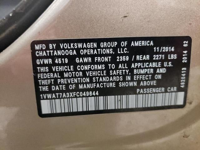 2015 VOLKSWAGEN PASSAT S - 1VWAT7A3XFC049644