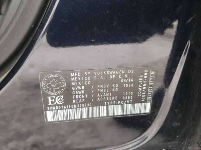 2016 VOLKSWAGEN JETTA COMF - 3VWD07AJ9GM378730