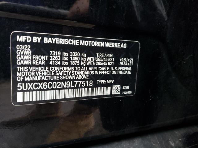 VIN 5UXCX6C02N9L77518 2022 BMW X7, M50I no.12