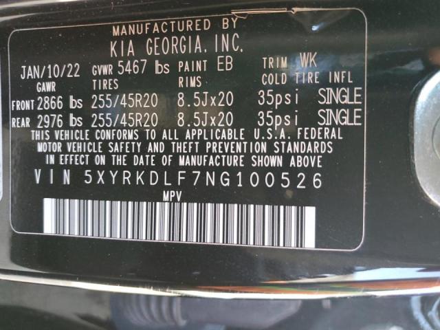 5XYRKDLF7NG100526 KIA SORENTO SX