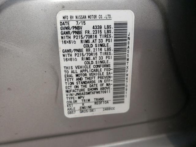 2015 NISSAN ROGUE SELE JN8AS5MTXFW670911