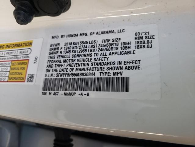 2021 HONDA PILOT EXL - 5FNYF5H55MB030844