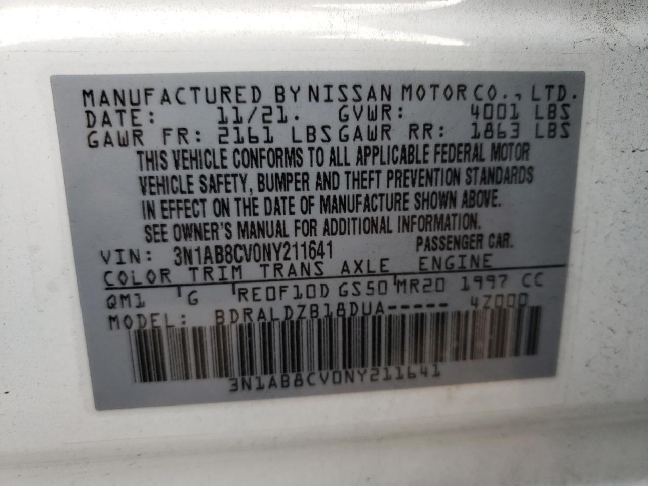3N1AB8CV0NY211641 NISSAN SENTRA 2022