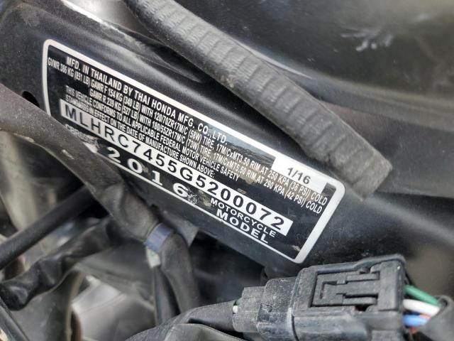 MLHRC7455G5200072 HONDA CBR CYCLE 2016
