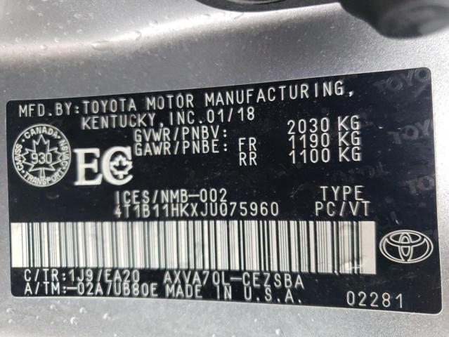 2018 TOYOTA CAMRY L - 4T1B11HKXJU075960