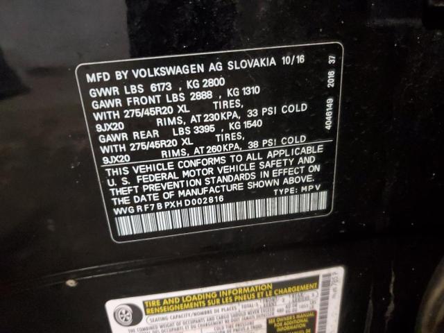 2017 VOLKSWAGEN TOUAREG WO WVGRF7BPXHD002816