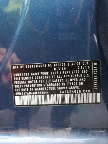 2016 VOLKSWAGEN GOLF S/SE 3VW217AU4GM003844