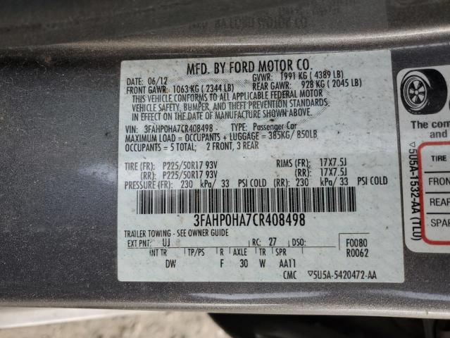 3FAHP0HA7CR408498 | 2012 Ford fusion se