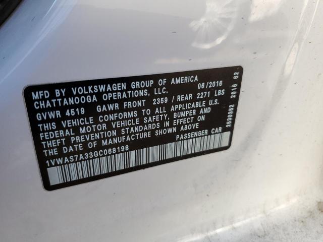 2016 VOLKSWAGEN PASSAT S - 1VWAS7A33GC068198