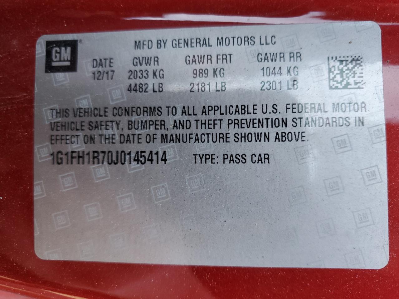 1G1FH1R70J0145414 CHEVROLET CAMARO 2018