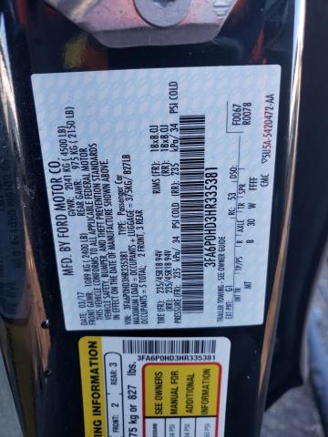 3FA6P0HD3HR335381 | 2017 FORD FUSION SE