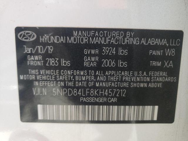 5NPD84LF8KH457212 Hyundai ELANTRA SEL
