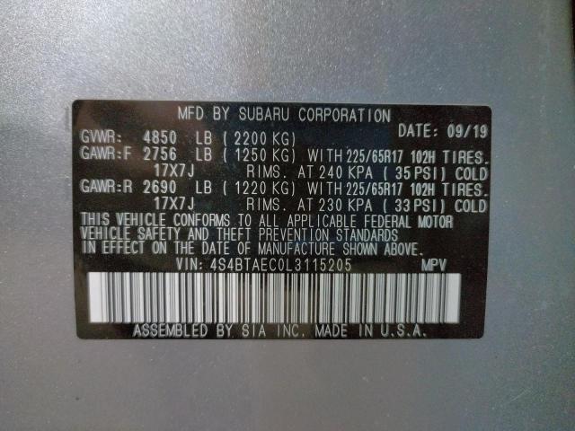 2020 SUBARU OUTBACK PR - 4S4BTAEC0L3115205