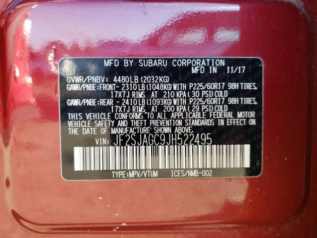 2018 SUBARU FORESTER 2 - JF2SJAGC9JH522495