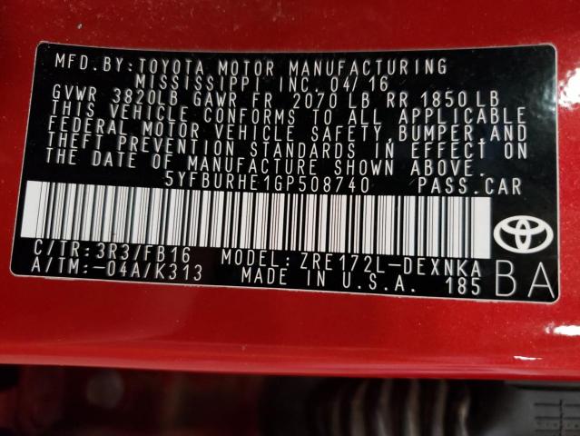 2016 TOYOTA COROLLA L 5YFBURHE1GP508740