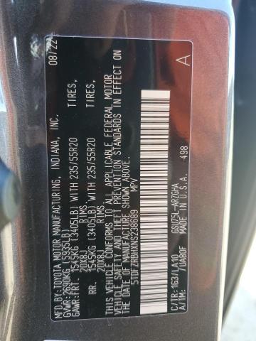 5TDFZRBHXNS238689 Toyota Highlander Platinum