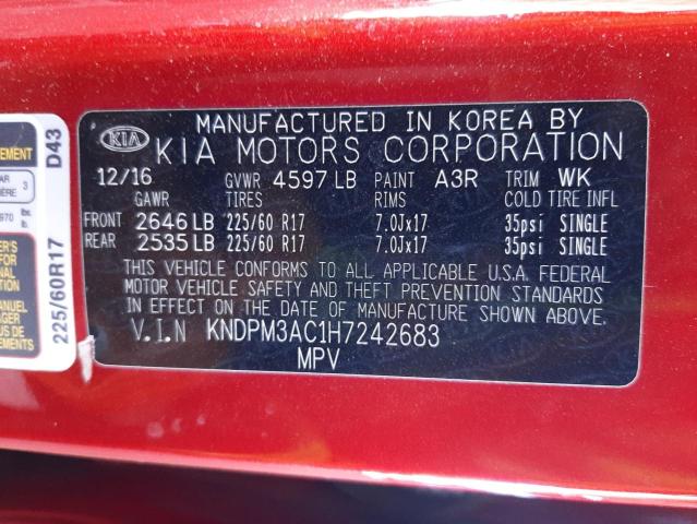 KNDPM3AC1H7242683 KIA Sportage Lx