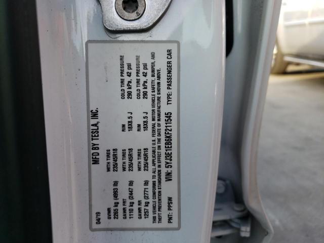 5YJ3E1EB6KF211545 Tesla MODEL 3