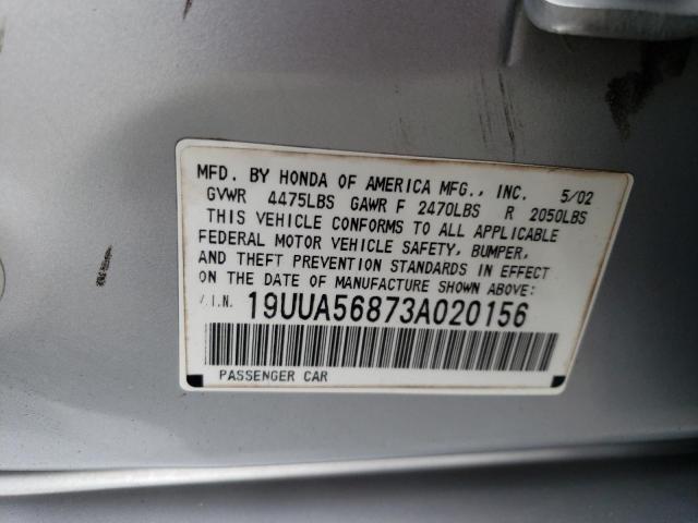 2003 ACURA 3.2TL TYPE-S VIN: 19UUA56873A020156