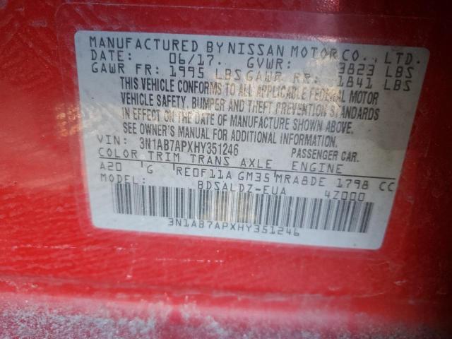 2017 NISSAN SENTRA S 3N1AB7APXHY351246