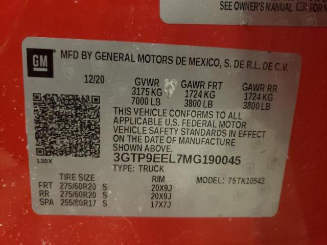 2021 GMC SIERRA K15 3GTP9EEL7MG190045