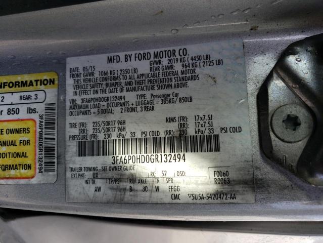 2016 FORD FUSION SE - 3FA6P0HD0GR132494