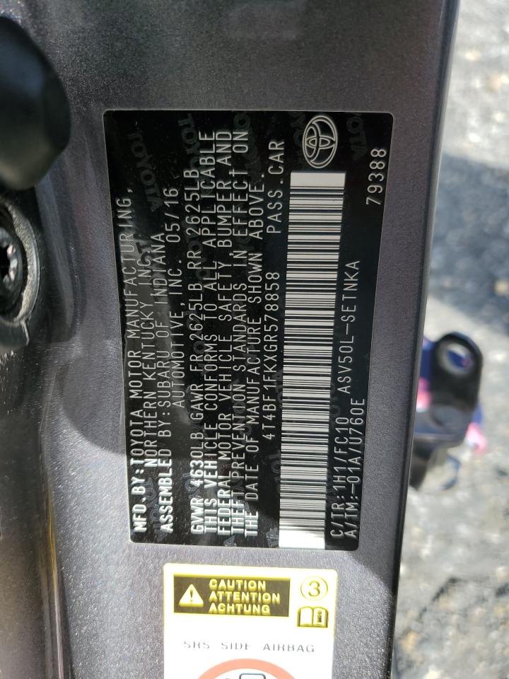 4T4BF1FKXGR578858 TOYOTA CAMRY 2016