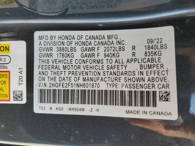 2022 HONDA CIVIC SPOR - 2HGFE2F51NH601870