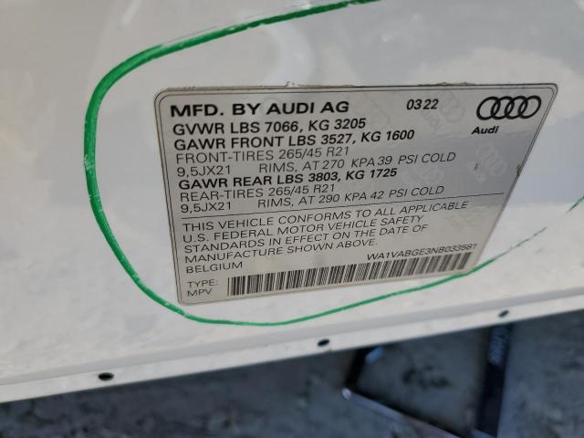 2022 AUDI E-TRON CHR WA1VABGE3NB033581