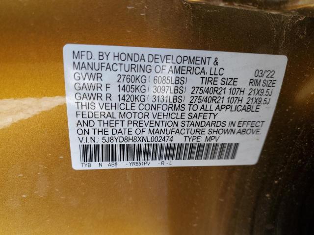2022 ACURA MDX TYPE S 5J8YD8H8XNL002474