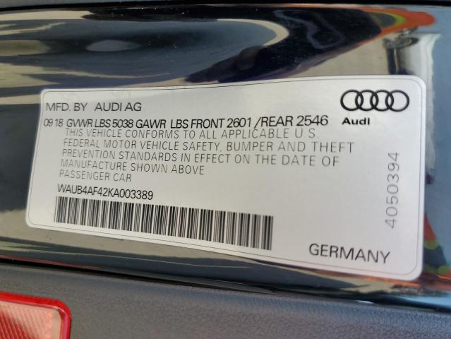 2019 AUDI S4 PREMIUM - WAUB4AF42KA003389