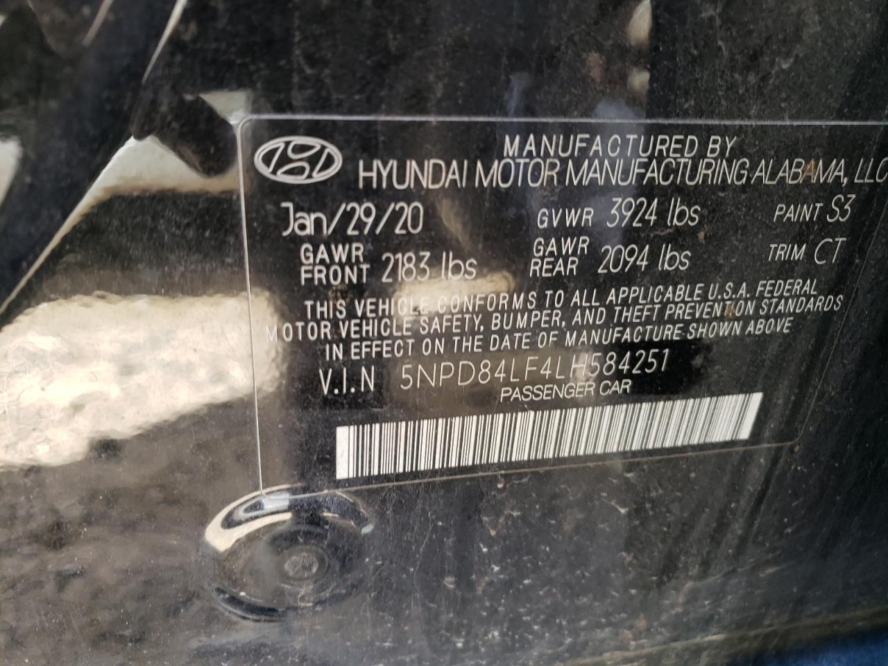 2020 Hyundai Elantra Sel VIN: 5NPD84LF4LH584251 Lot: 40651993