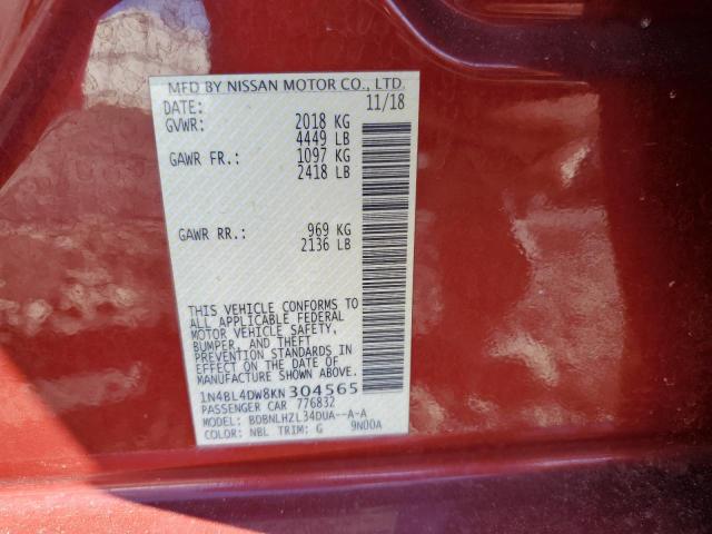 2019 NISSAN ALTIMA SV - 1N4BL4DW8KN304565