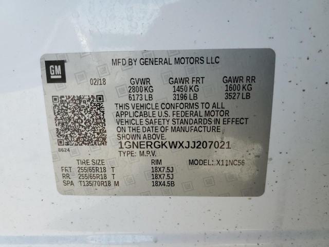 1GNERGKWXJJ207021 Chevrolet Traverse Lt