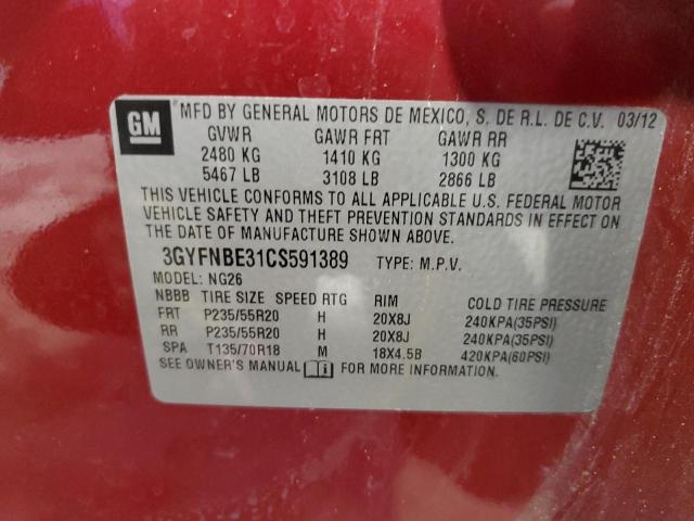 3GYFNBE31CS591389 Cadillac SRX