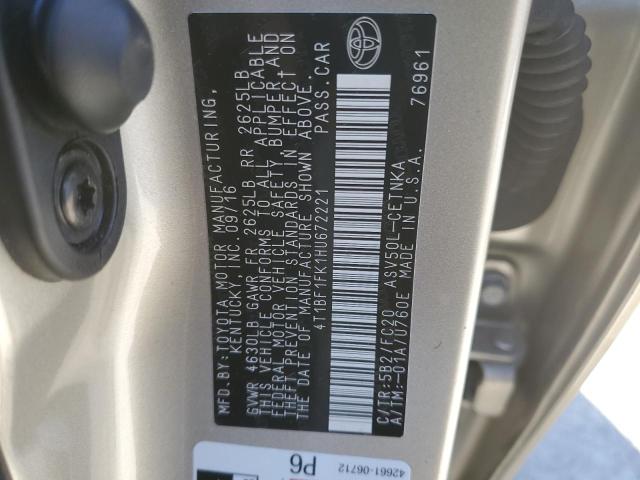 2017 TOYOTA CAMRY LE 4T1BF1FK1HU672221