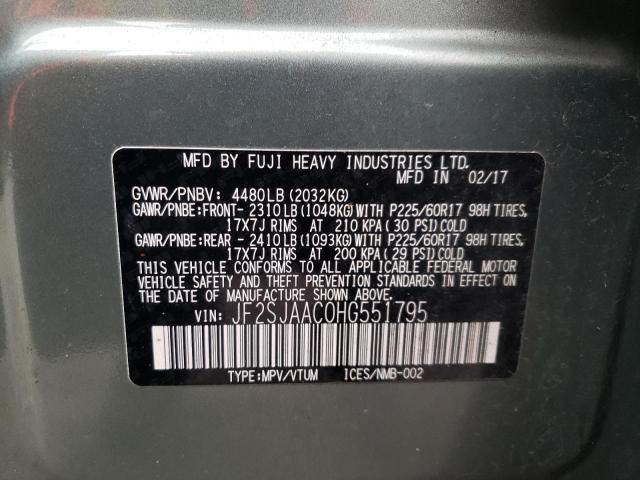 2017 SUBARU FORESTER 2 - JF2SJAAC0HG551795