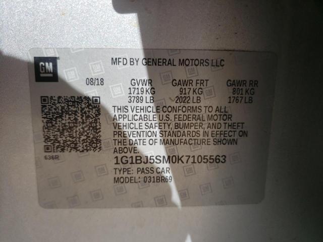 2019 CHEVROLET CRUZE - 1G1BJ5SM0K7105563