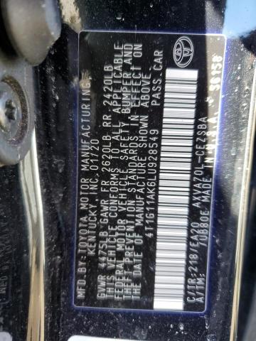 2020 TOYOTA CAMRY SE 4T1G11AK6LU928549