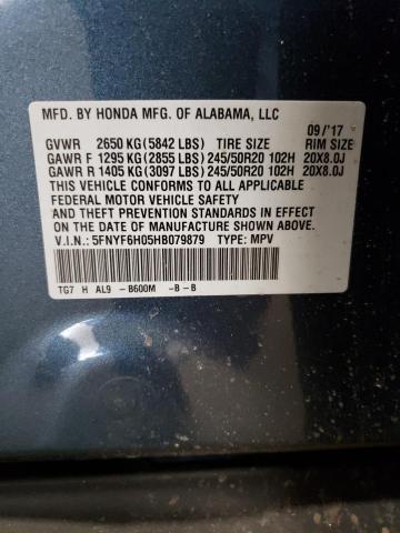 2017 HONDA PILOT ELIT - 5FNYF6H05HB079879
