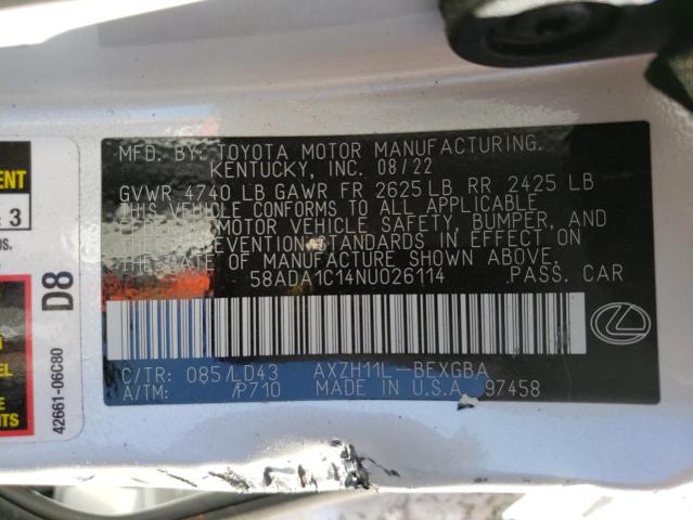 2022 LEXUS ES 300H BA 58ADA1C14NU026114