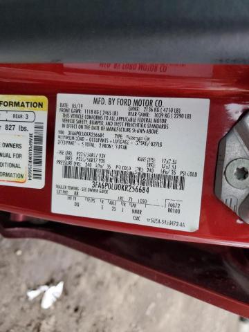 2019 FORD FUSION SE 3FA6P0LU0KR256684