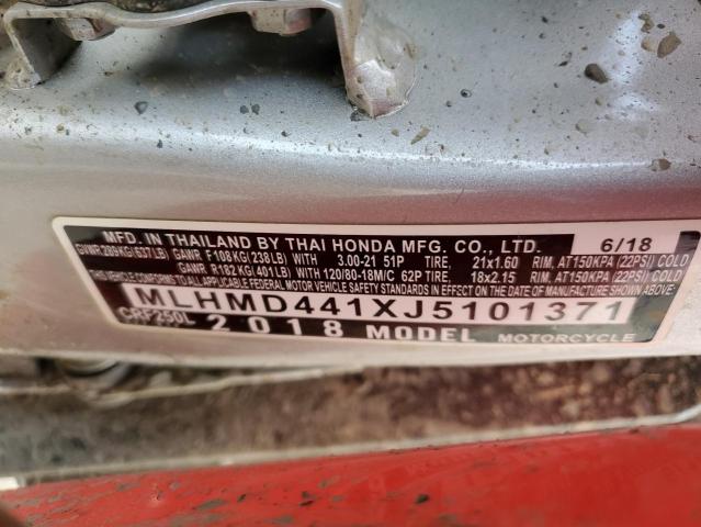 2018 HONDA CRF250 L MLHMD441XJ5101371