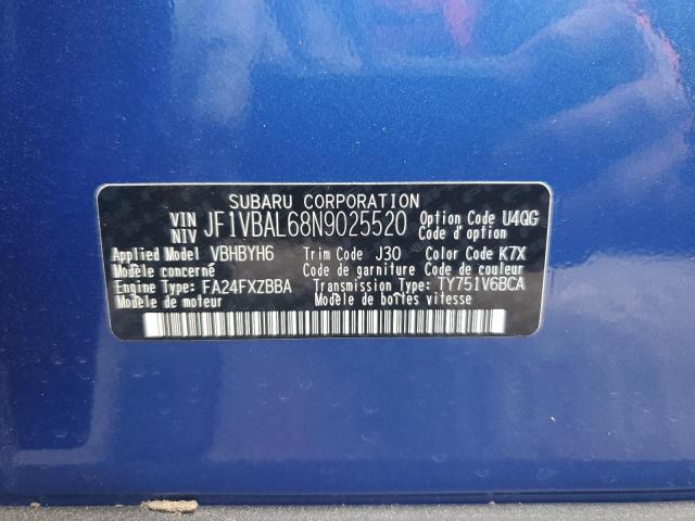 JF1VBAL68N9025520 Subaru Wrx Limited