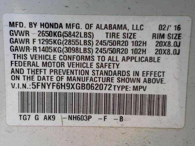 2016 HONDA PILOT TOUR - 5FNYF6H9XGB062072
