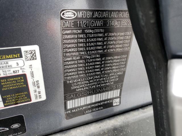 SALGS2RU3NA467515 Land Rover Range Rover Hse Westminster Edition