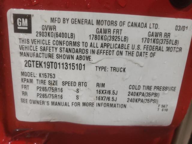 VIN 1HGCY1F35RA036224 2001 GMC SIERRA no.12